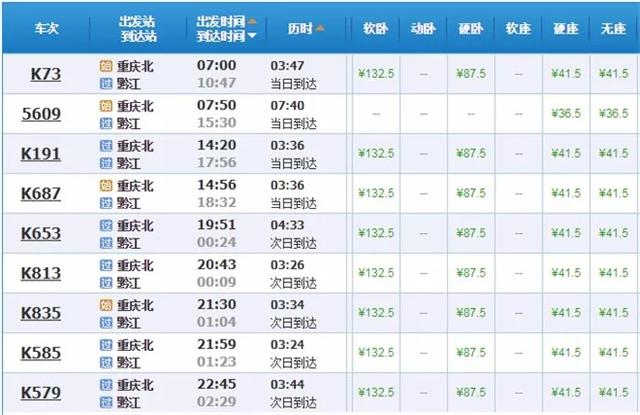 重庆各火车站停靠车次排行，重庆主城到各区县的火车、高铁车次及时刻表