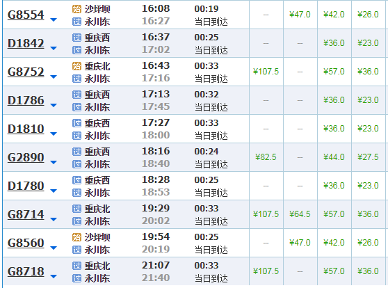 重庆各火车站停靠车次排行，重庆主城到各区县的火车、高铁车次及时刻表