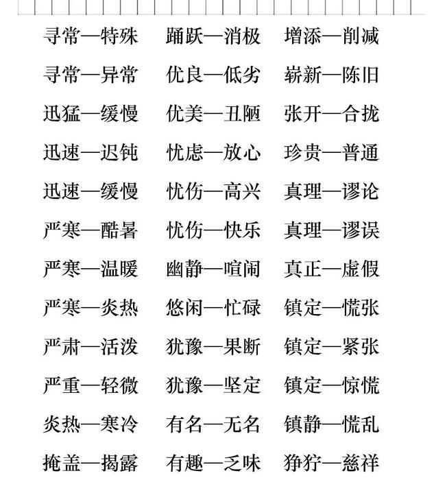 两个字的反义词，含反义词的词语两个字的10个