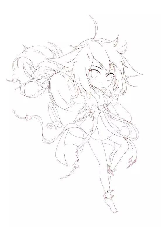 sai怎么改变线稿的颜色（涂山红红Q版上色教程）