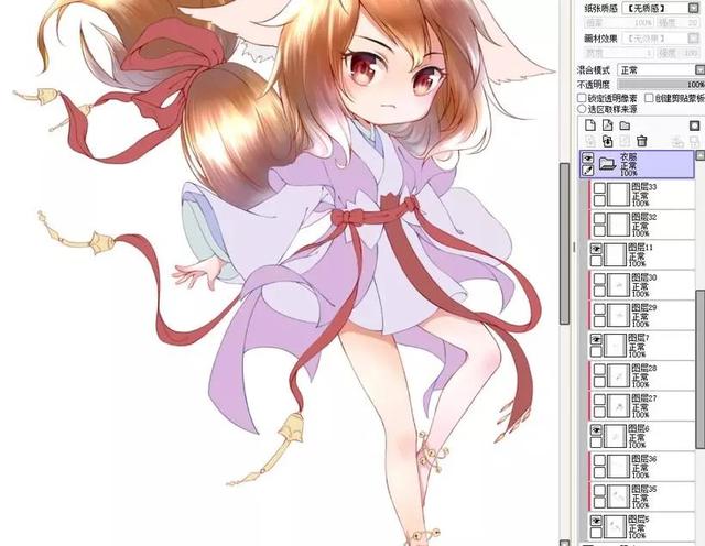 sai怎么改变线稿的颜色（涂山红红Q版上色教程）