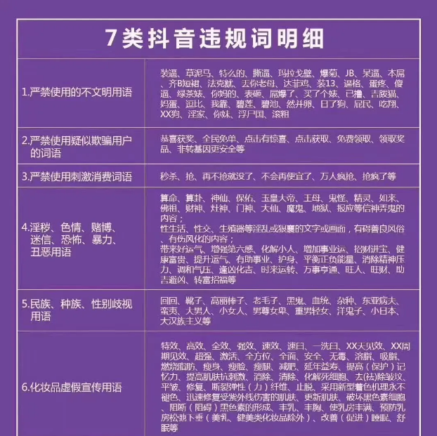 抖音禁忌字词有哪些，抖音十个禁忌（抖音直播哪些事不能做）