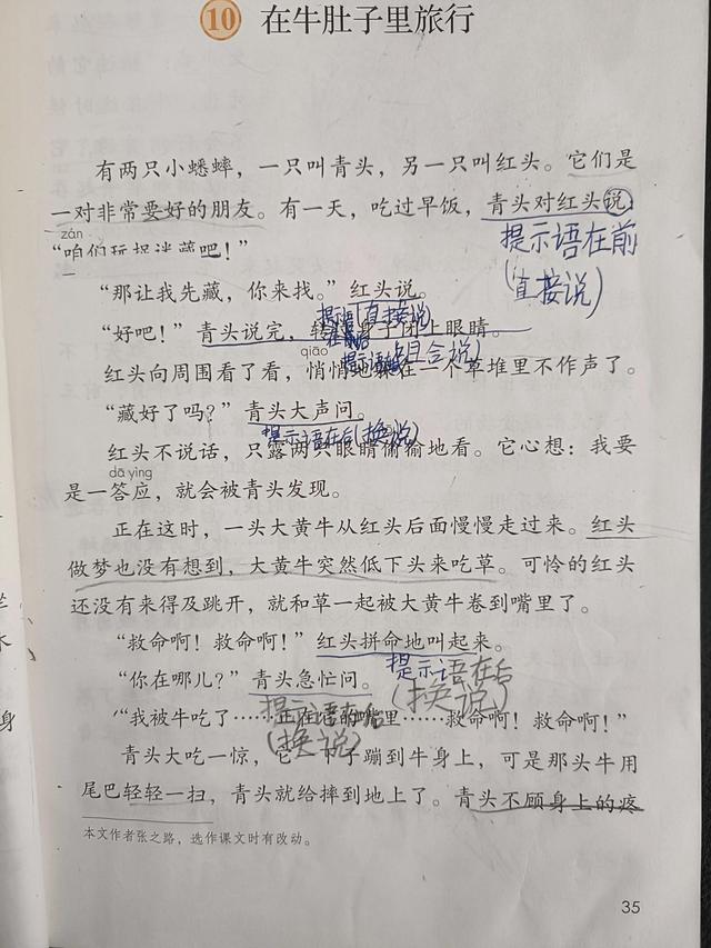 什么叫提示语，什么叫提示语后置（提示语在课文中的应用实例——《在牛肚子里的旅行》）