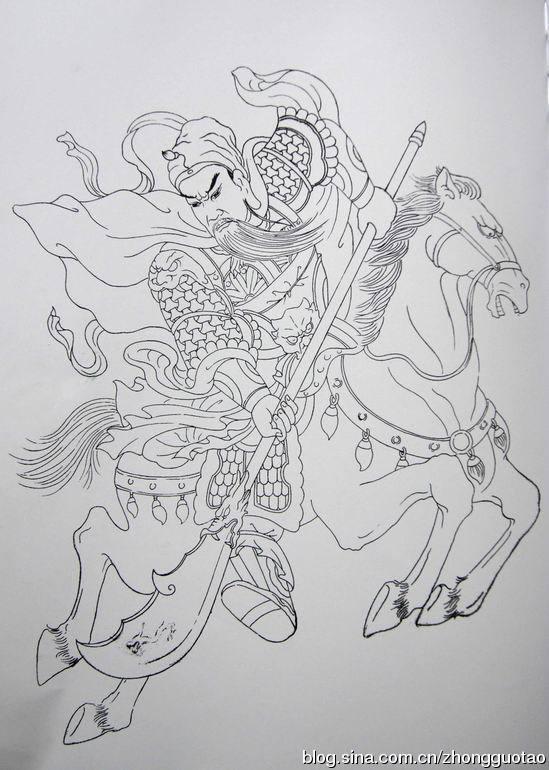 Q版可爱的关羽如何画，关羽简笔画可爱（人物白描：关公关云长）