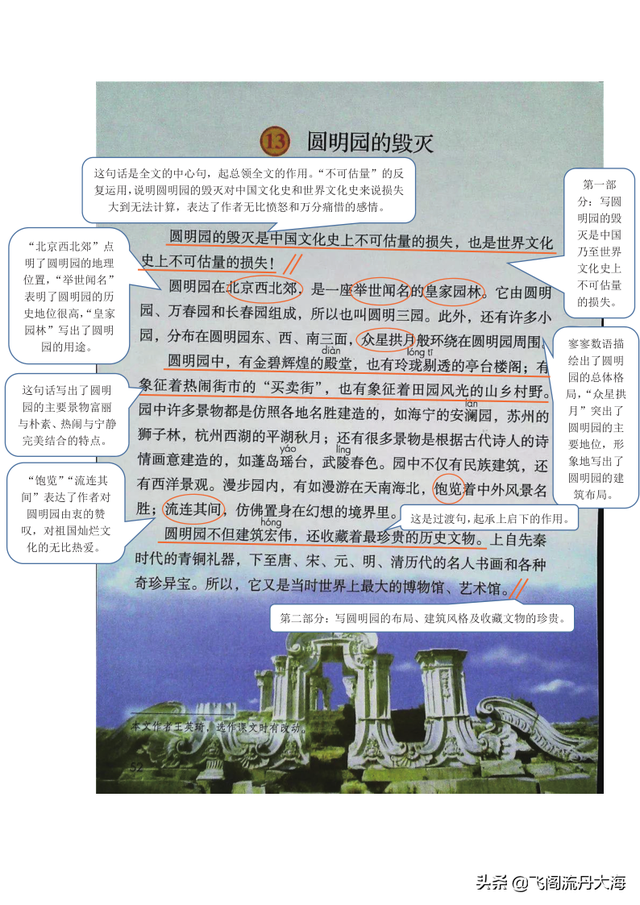 圆明园的毁灭课文，圆明园的毁灭是哪个版本的课文（小学五年级上语文13课《圆明园的毁灭》课堂笔记、教案及练习题）