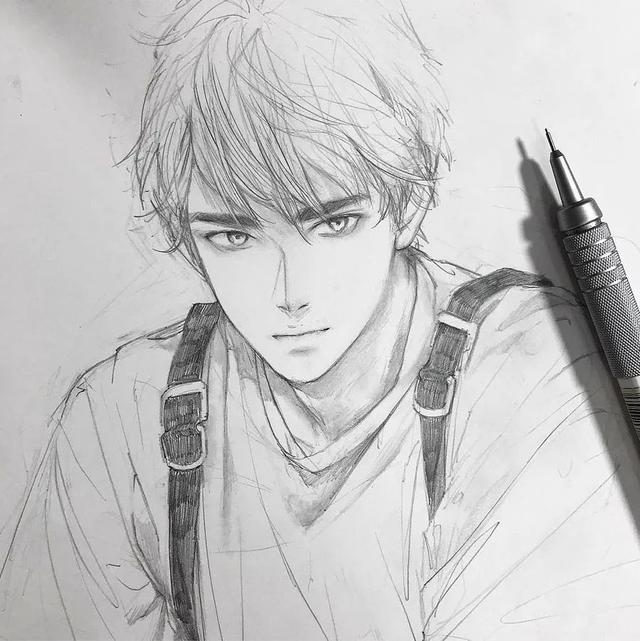 舒眉。，微信头像，舒眉。（一支铅笔画动漫美少年）