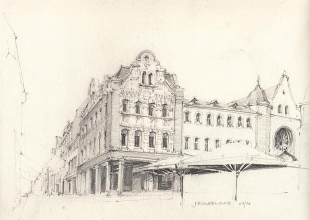 建筑插画线稿，插画，艺术家Flaf