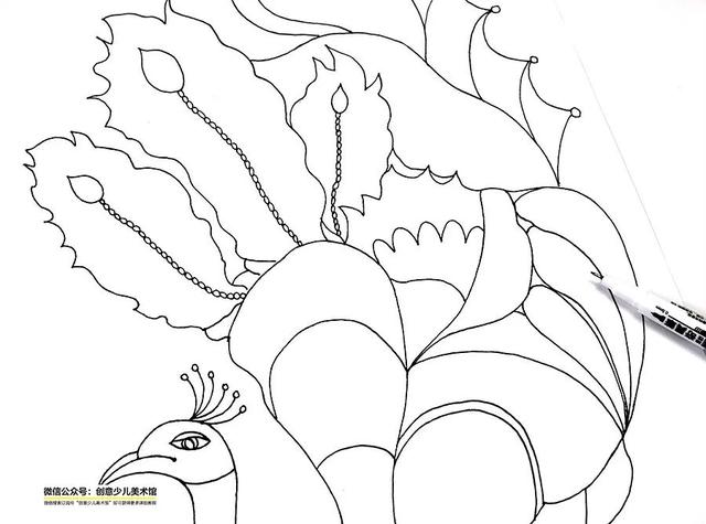 孔雀怎么画，写意孔雀画法步骤（综合创意线描画--这样画孔雀美丽又特别）