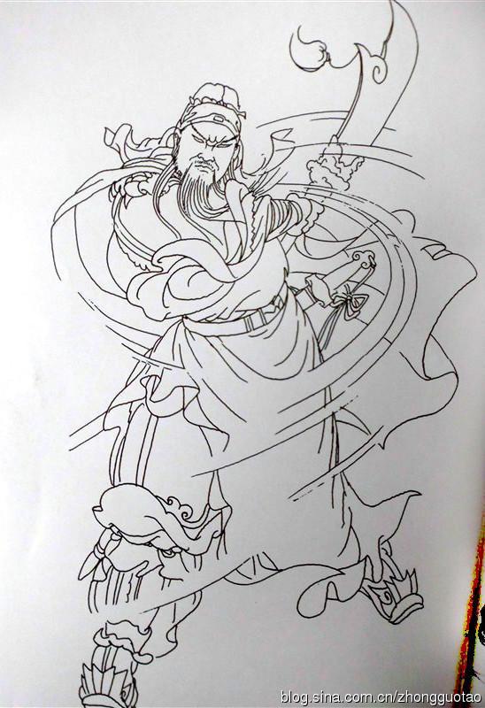 Q版可爱的关羽如何画，关羽简笔画可爱（人物白描：关公关云长）