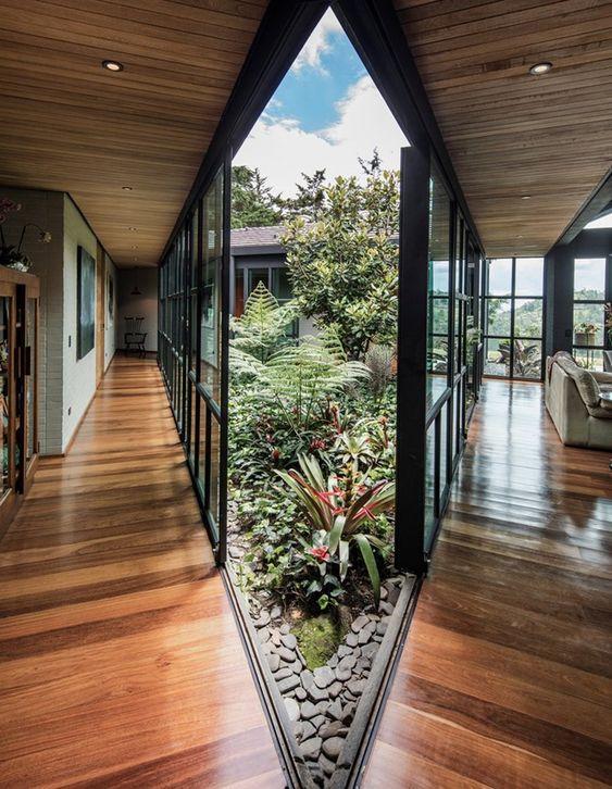 房子中间的小花园也是一个三角形,全都种满了花草树木,虽然不能在花园