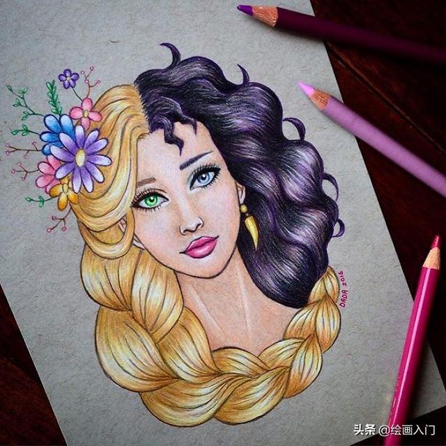 彩铅画动漫人物，卡通人物彩铅画教程（善恶二合一彩铅手绘肖像）