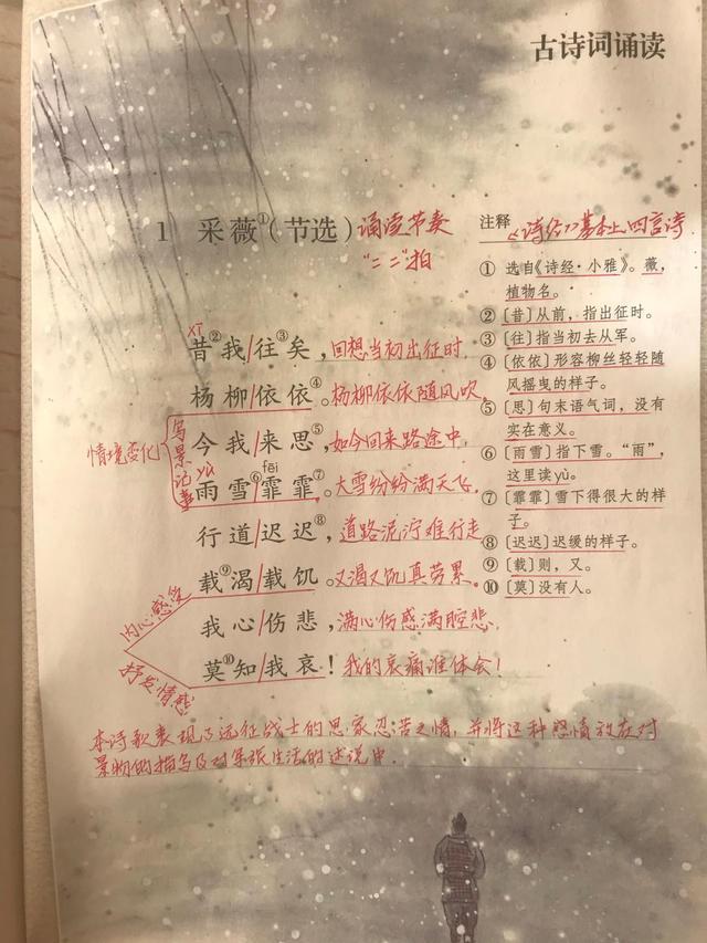 六年级下册古诗词，看资深教师手写笔记，带学生预习这十首古诗词