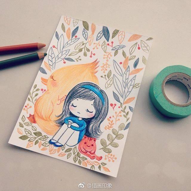 小女孩看书简笔画，简笔画课堂（可爱小女孩彩铅简笔画素材）