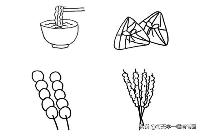 面条简笔画图片，一碗面条的简笔画（每天学一幅简笔画--卡通食物/甜品简笔画图片大全）