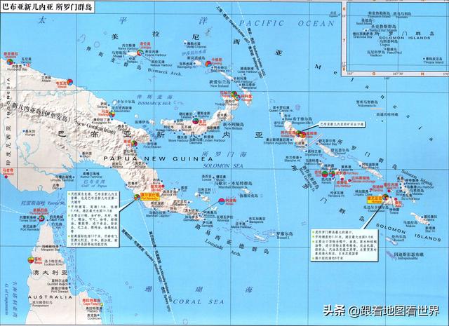 巴布亚新几内亚地图，阿尔及利亚边界开放（第二大岛上的国家巴布亚新几内亚）