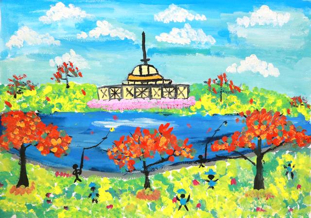 荷花池简笔画，荷花池简笔画手绘（美丽云浮——2020年云浮市庆祝六一儿童节少儿书画作品展）