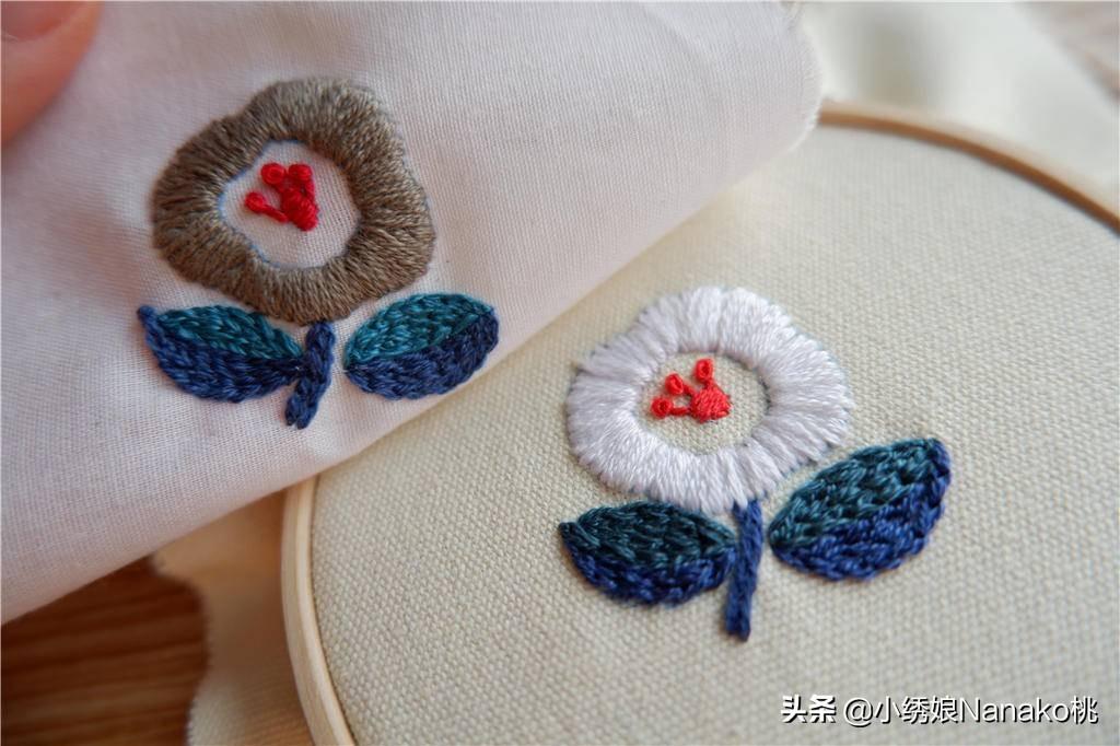 棉线绣花效果图(日系棉线小花刺绣,最简单的针法与配色带来的ins风