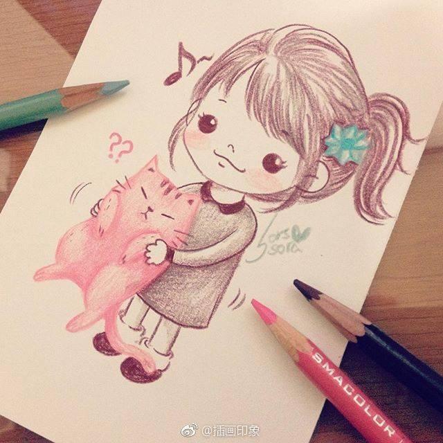 小女孩看书简笔画，简笔画课堂（可爱小女孩彩铅简笔画素材）