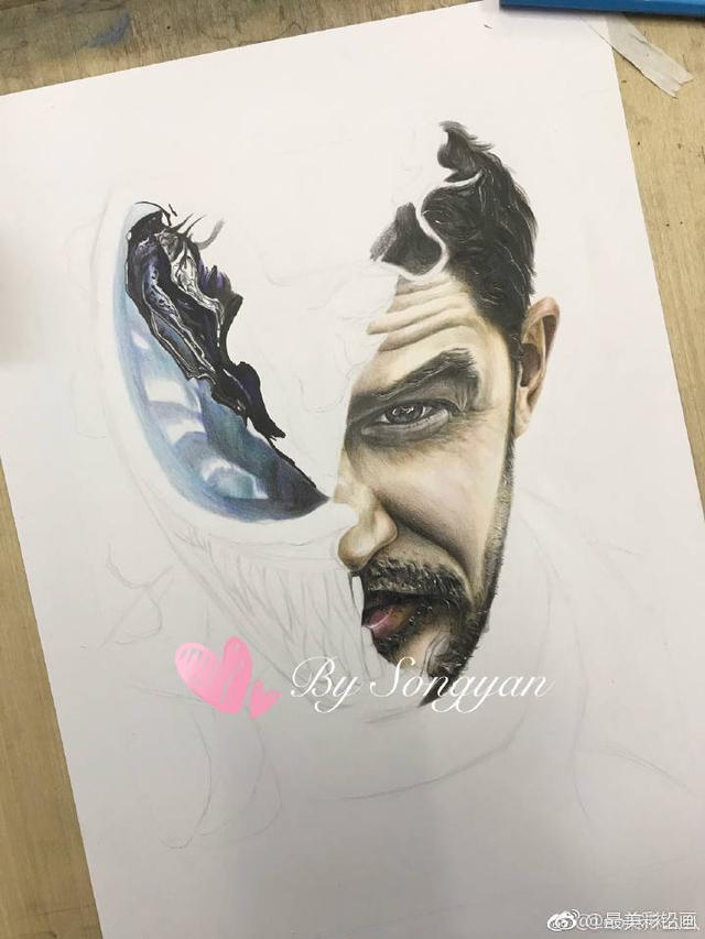 蜘蛛侠毒液怎么画，如何画毒液（最近迷上了彩铅画送给大家）