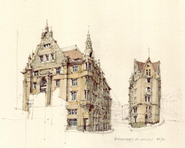 建筑插画线稿，插画，艺术家Flaf