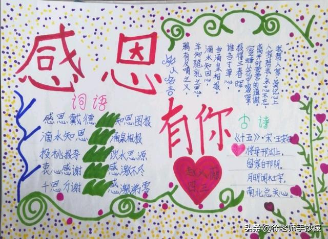 感恩手抄报简单又漂亮，感恩手抄报简单又漂亮一年级（感恩有你小学生手抄报）