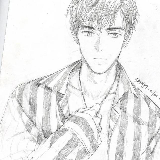 舒眉。，微信头像，舒眉。（一支铅笔画动漫美少年）