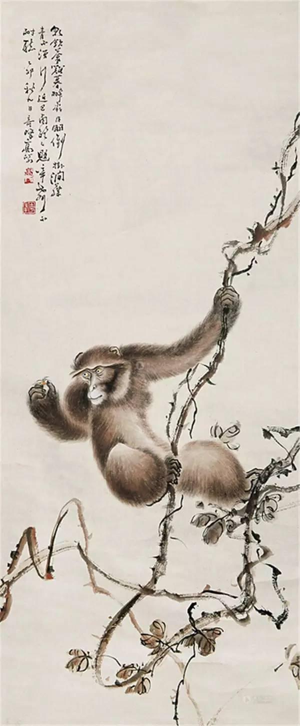 月下松猿高剑父 猴李苦禅 (1899-1983) 猴趣清代以前的猴画大多有很