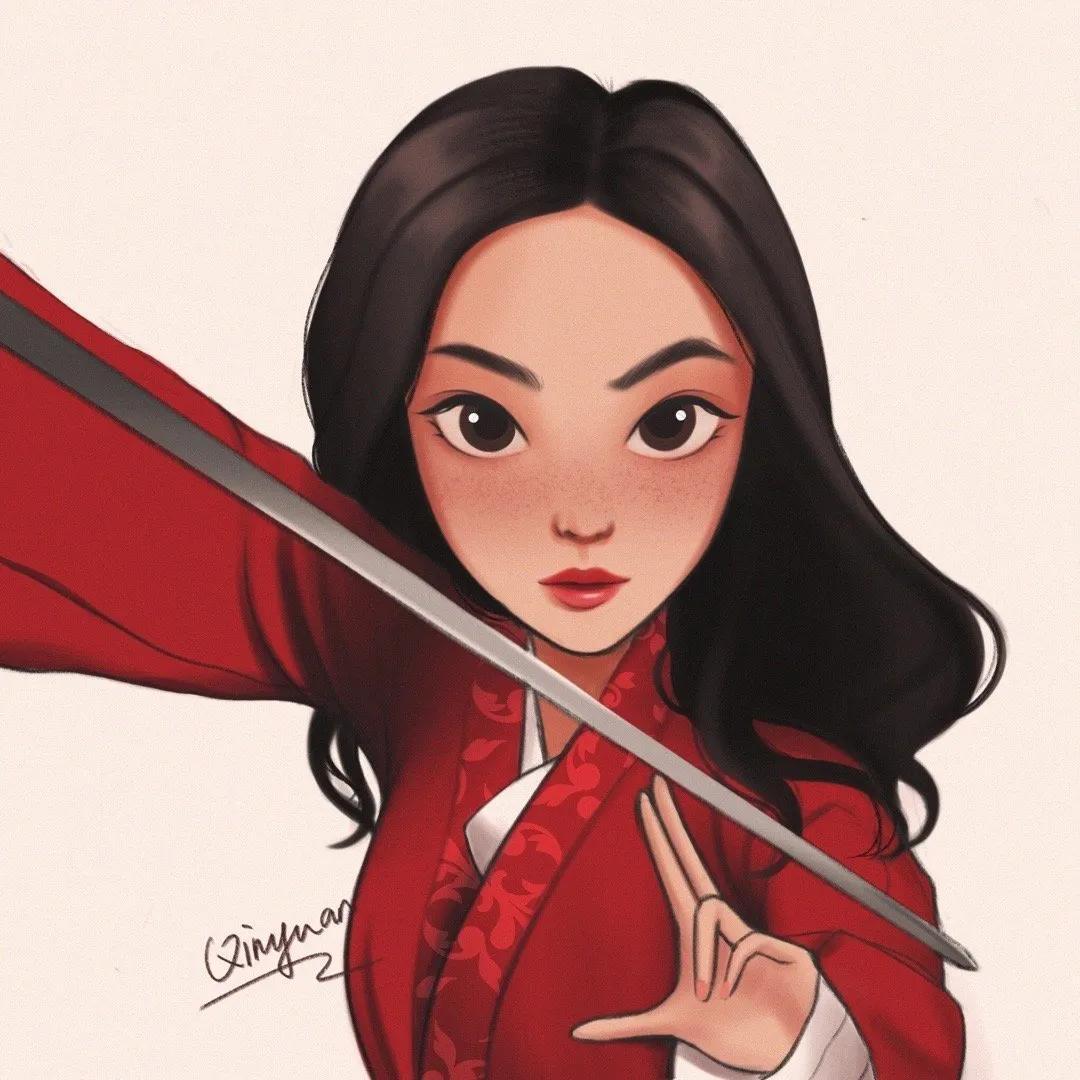 莫稚♡ 花木兰头像微信，莫稚♡ 花木兰头像（<迪士尼公主与花木兰>手绘）