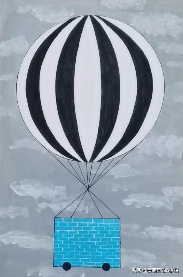 怎么画热气球，怎么画热气球文字框（适合自学者的颜料画。少儿美术儿童颜料画《热气球》）