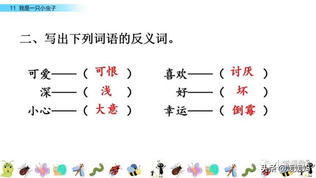 呀组词，呀的多音字组词（二年级下册语文课文11《我是一只小虫子》图文详解及同步练习）