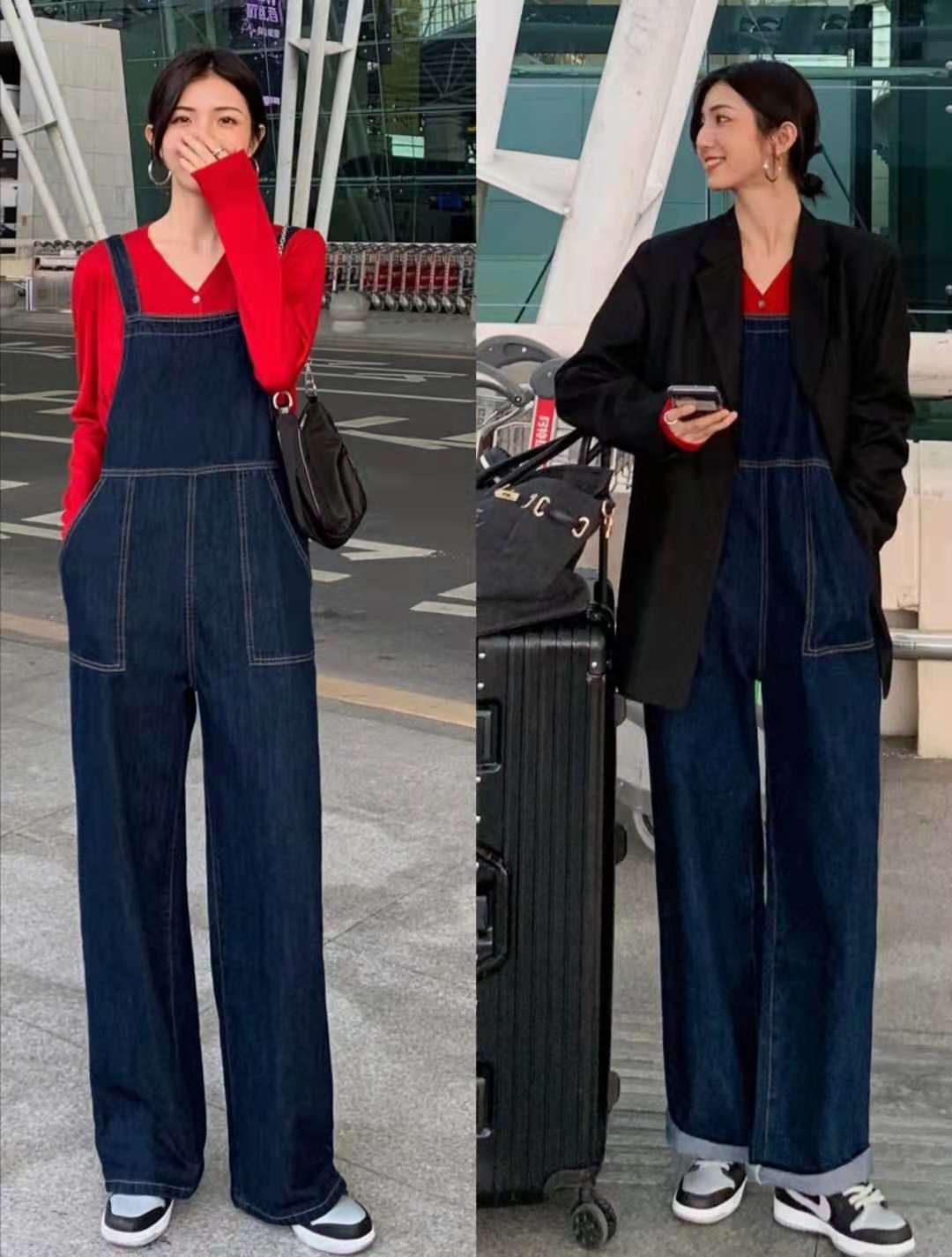 牛仔背带裤搭配什么上衣好看,背带裤穿搭图片大全