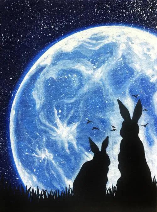 中秋节的玉兔怎么画，中秋节的玉兔怎么画图片（课例，水粉-赏月<兔子>）