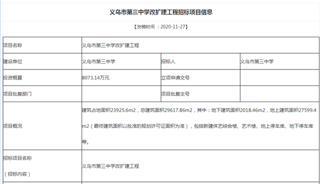 义乌市第三中学在哪，义乌市第三中学电话号码（义乌第三中学将新建体艺综合楼、艺术楼等）