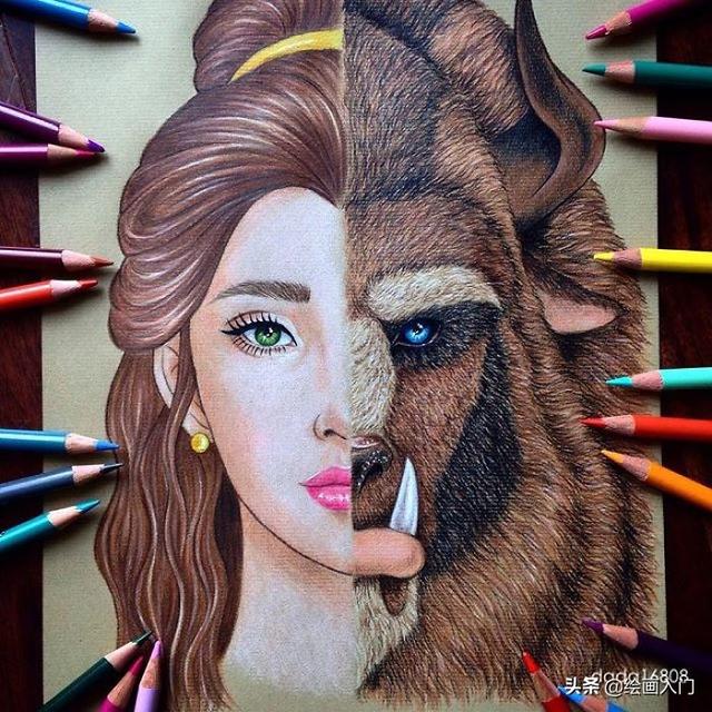 彩铅画动漫人物，卡通人物彩铅画教程（善恶二合一彩铅手绘肖像）