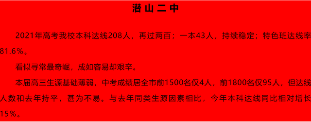 2021潜山源潭中学高考喜报成绩、本科一本上线人数情况，潜山源潭中学高考状元（潜山2021年高考成绩）