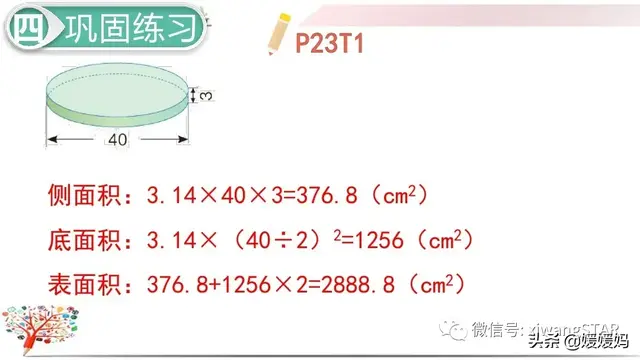 圆柱体全面积等于什么，圆柱体的面积等于（人教版六年级数学下册第三单元第3课时《圆柱的表面积）