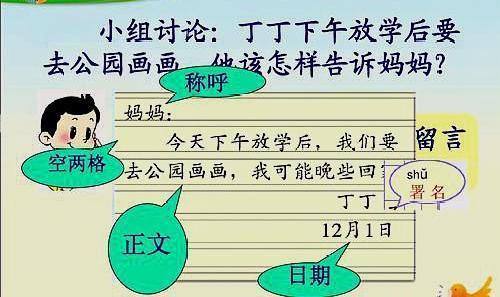 留言条格式怎么写，二年级语文第四单元必考题
