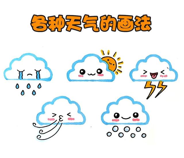 可爱云的简笔画教程，可爱云的简笔画教程视频（不同天气的可爱云朵简笔画）