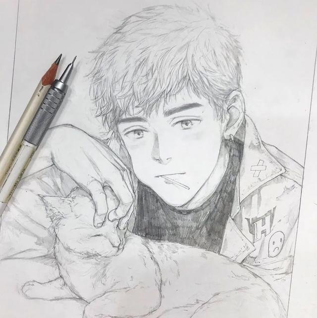 舒眉。，微信头像，舒眉。（一支铅笔画动漫美少年）