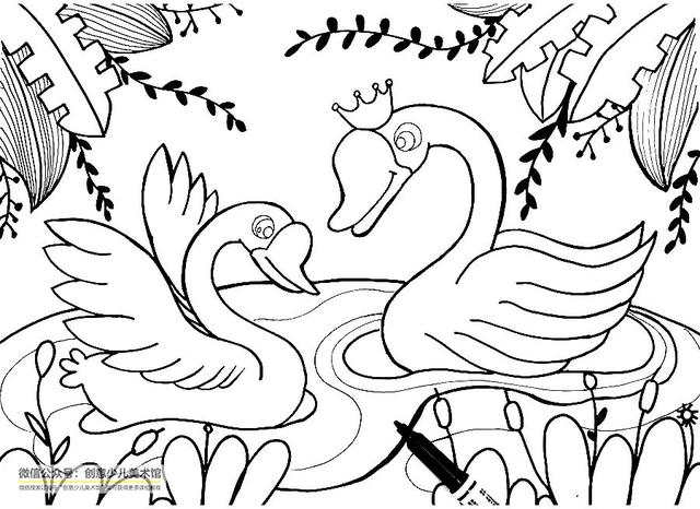 水彩画动物简笔画(水彩笔上色练习之美丽的白天鹅)