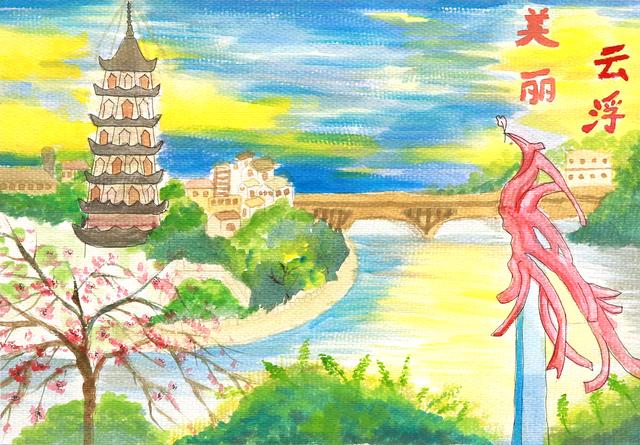 荷花池简笔画，荷花池简笔画手绘（美丽云浮——2020年云浮市庆祝六一儿童节少儿书画作品展）