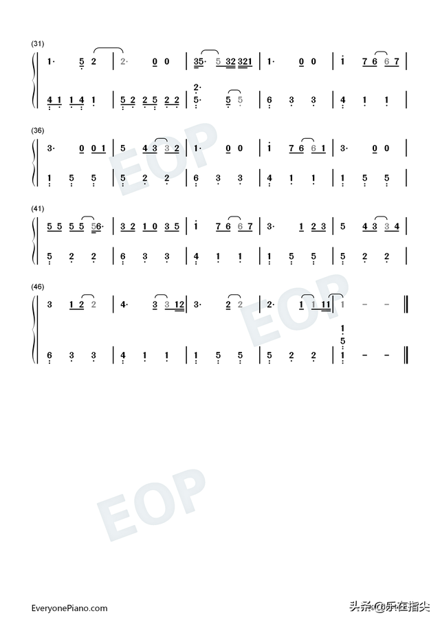 童话钢琴简谱，童话 钢琴数字谱（Perfect-C调简单版-简谱-五线谱-钢琴谱-电子琴谱）