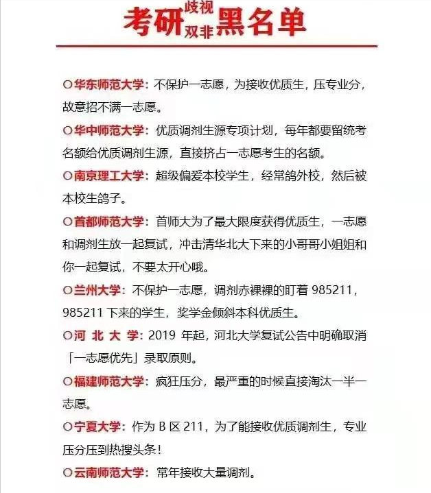 歧视双非院校的考研黑名单，双非考本校研究生（多所学校被爆歧视“双非”）
