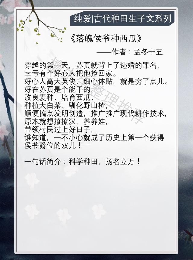 耽美重生种田文，求耽美种田文温馨向无虐经典的（六本古代种田生子系列）