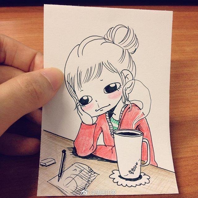 小女孩看书简笔画，简笔画课堂（可爱小女孩彩铅简笔画素材）