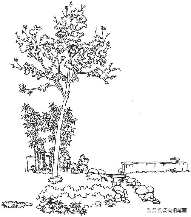 池塘怎么画简单又好看，池塘怎么画简笔画（钢笔画-塘边茅屋）