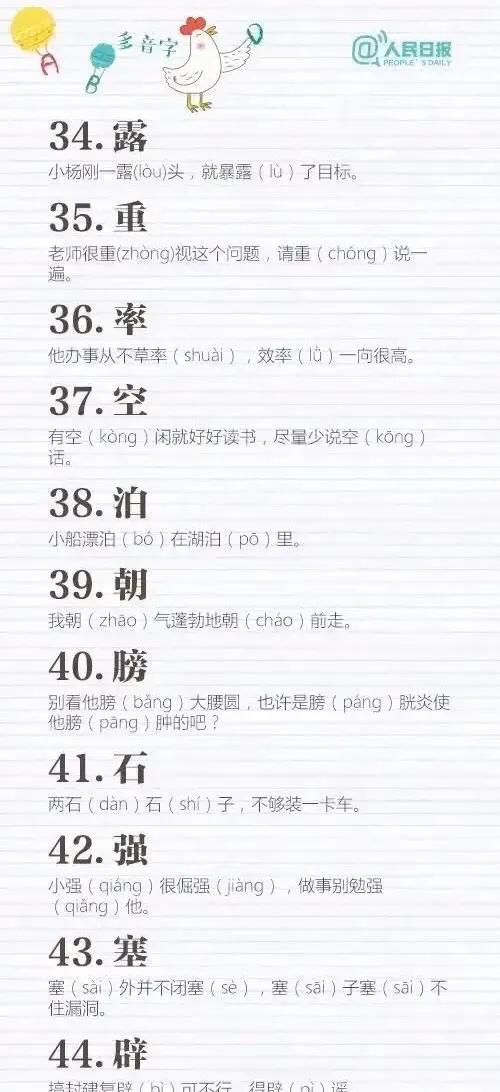 100个常见多音字，100个常见多音字