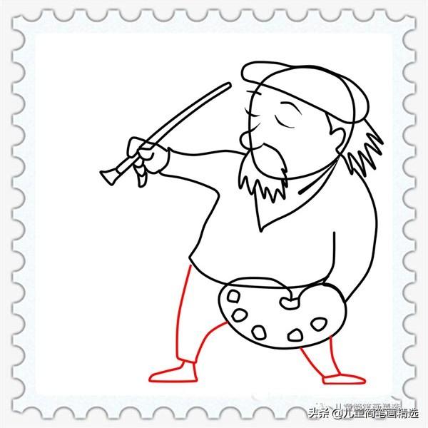 简笔画卡通老人怎么画，儿童简笔画精选-如何画一个手拿画笔的老爷爷