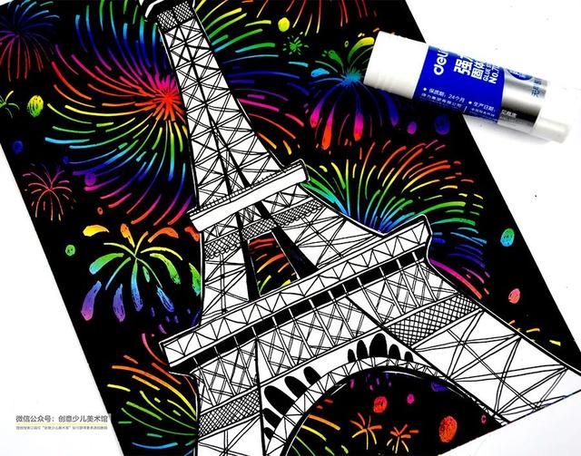 巴黎铁塔简笔画，巴黎铁塔简笔画怎么画（综合创意画--线条练习之夜空下的埃菲尔铁塔）