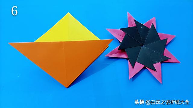 飞镖折纸超简单版一张纸，手工折纸一款像太阳花的飞镖